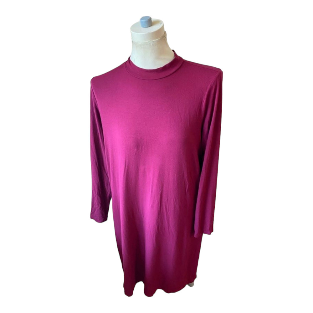 Eileen Fisher Large Berry Turtleneck Long Sleeve Shift Viscose Stretch Dress